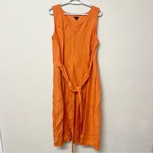 Ann Taylor Midi Dress Linen Blend Sleeveless Wrap Wild Satsuma Size M